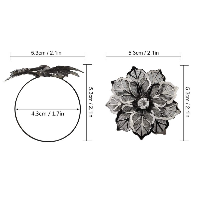 Picowe Set of 12 Alloy Napkin Rings with Hollow Out Flower Napkin Ring Holders for Wedding Party Holiday Banquet Christmas Dinner Delicate Serviette Buckles Decor Favor (Gun Metal) - Image 2